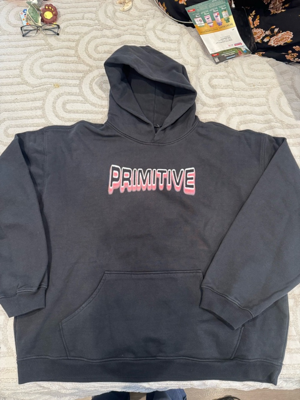 Primitive Black Hoodie with Pink and White Drip Logo